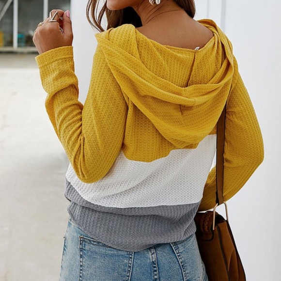 Yellow & Gray Colorblock Waffleknit Top - Picture 5 of 5